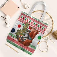 Madagascar Christmas Tote Bag with Lemur Santa Hat Holiday Tree and Festive Pattern - Wonder Print Shop
