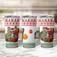 Madagascar Christmas Tumbler Cup with Lemur Santa Hat Holiday Tree and Festive Pattern - Wonder Print Shop