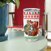 Madagascar Christmas Tumbler Cup with Lemur Santa Hat Holiday Tree and Festive Pattern - Wonder Print Shop