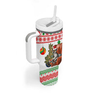 Madagascar Christmas Tumbler With Handle with Lemur Santa Hat Holiday Tree and Festive Pattern - Wonder Print Shop