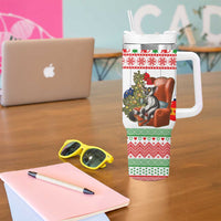 Madagascar Christmas Tumbler With Handle with Lemur Santa Hat Holiday Tree and Festive Pattern - Wonder Print Shop