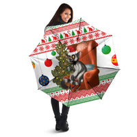 Madagascar Christmas Umbrella with Lemur Santa Hat Holiday Tree and Festive Pattern - Wonder Print Shop