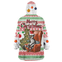 Madagascar Christmas Wearable Blanket Hoodie with Lemur Santa Hat Holiday Tree and Festive Pattern - Wonder Print Shop