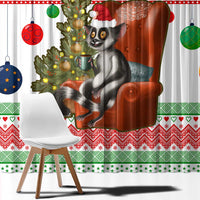 Madagascar Christmas Window Curtain with Lemur Santa Hat Holiday Tree and Festive Pattern - Wonder Print Shop