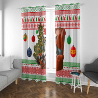 Madagascar Christmas Window Curtain with Lemur Santa Hat Holiday Tree and Festive Pattern - Wonder Print Shop