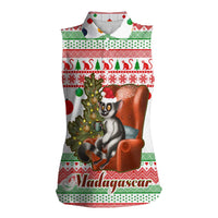 Madagascar Christmas Women Sleeveless Polo Shirt with Lemur Santa Hat Holiday Tree and Festive Pattern - Wonder Print Shop