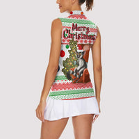 Madagascar Christmas Women Sleeveless Polo Shirt with Lemur Santa Hat Holiday Tree and Festive Pattern - Wonder Print Shop
