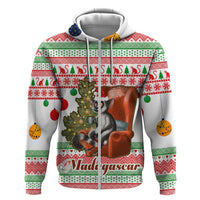 Madagascar Christmas Zip Hoodie with Lemur Santa Hat Holiday Tree and Festive Pattern - Wonder Print Shop