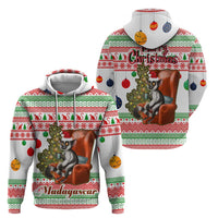 Madagascar Christmas Zip Hoodie with Lemur Santa Hat Holiday Tree and Festive Pattern - Wonder Print Shop