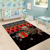 Madagascar Christmas Area Rug with Aye Aye Lemur Santa Hat Holiday Lights and Gift Box Pattern - Wonder Print Shop