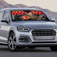 Madagascar Christmas Auto Sun Shade with Aye Aye Lemur Santa Hat Holiday Lights and Gift Box Pattern - Wonder Print Shop