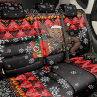 Madagascar Christmas Back Car Seat Cover with Aye Aye Lemur Santa Hat Holiday Lights and Gift Box Pattern - Wonder Print Shop