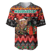 Madagascar Christmas Baseball Jersey with Aye Aye Lemur Santa Hat Holiday Lights and Gift Box Pattern - Wonder Print Shop