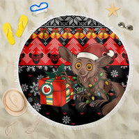 Madagascar Christmas Beach Blanket with Aye Aye Lemur Santa Hat Holiday Lights and Gift Box Pattern - Wonder Print Shop