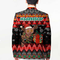 Madagascar Christmas Blazer with Aye Aye Lemur Santa Hat Holiday Lights and Gift Box Pattern - Wonder Print Shop