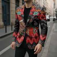 Madagascar Christmas Blazer with Aye Aye Lemur Santa Hat Holiday Lights and Gift Box Pattern - Wonder Print Shop