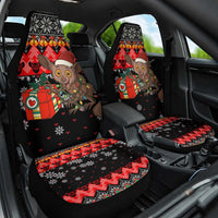 Madagascar Christmas Car Seat Cover with Aye Aye Lemur Santa Hat Holiday Lights and Gift Box Pattern - Wonder Print Shop
