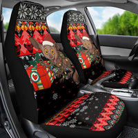 Madagascar Christmas Car Seat Cover with Aye Aye Lemur Santa Hat Holiday Lights and Gift Box Pattern - Wonder Print Shop