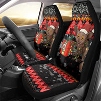 Madagascar Christmas Car Seat Cover with Aye Aye Lemur Santa Hat Holiday Lights and Gift Box Pattern - Wonder Print Shop