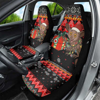 Madagascar Christmas Car Seat Cover with Aye Aye Lemur Santa Hat Holiday Lights and Gift Box Pattern - Wonder Print Shop