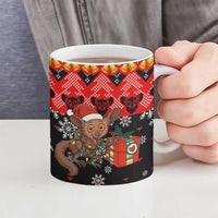 Madagascar Christmas Ceramic Mug with Aye Aye Lemur Santa Hat Holiday Lights and Gift Box Pattern - Wonder Print Shop