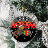 Madagascar Christmas Ceramic Ornament with Aye Aye Lemur Santa Hat Holiday Lights and Gift Box Pattern - Wonder Print Shop