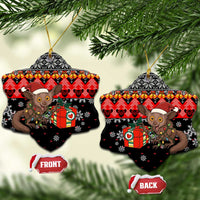 Madagascar Christmas Ceramic Ornament with Aye Aye Lemur Santa Hat Holiday Lights and Gift Box Pattern - Wonder Print Shop