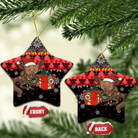 Madagascar Christmas Ceramic Ornament with Aye Aye Lemur Santa Hat Holiday Lights and Gift Box Pattern - Wonder Print Shop