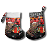 Madagascar Christmas Stocking with Aye Aye Lemur Santa Hat Holiday Lights and Gift Box Pattern - Wonder Print Shop