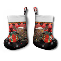 Madagascar Christmas Stocking with Aye Aye Lemur Santa Hat Holiday Lights and Gift Box Pattern - Wonder Print Shop