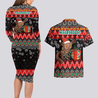 Madagascar Christmas Couples Matching Long Sleeve Bodycon Dress and Hawaiian Shirt with Aye Aye Lemur Santa Hat Holiday Lights and Gift Box Pattern - Wonder Print Shop