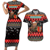 Madagascar Christmas Couples Matching Short Sleeve Bodycon Dress and Hawaiian Shirt with Aye Aye Lemur Santa Hat Holiday Lights and Gift Box Pattern - Wonder Print Shop