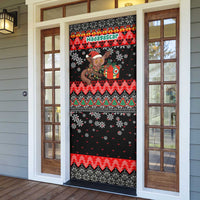 Madagascar Christmas Door Cover with Aye Aye Lemur Santa Hat Holiday Lights and Gift Box Pattern - Wonder Print Shop
