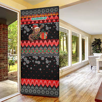 Madagascar Christmas Door Cover with Aye Aye Lemur Santa Hat Holiday Lights and Gift Box Pattern - Wonder Print Shop