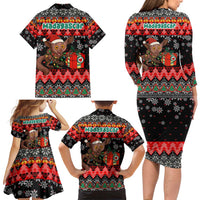 Madagascar Christmas Family Matching Long Sleeve Bodycon Dress and Hawaiian Shirt with Aye Aye Lemur Santa Hat Holiday Lights and Gift Box Pattern - Wonder Print Shop