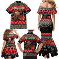 Madagascar Christmas Family Matching Mermaid Dress and Hawaiian Shirt with Aye Aye Lemur Santa Hat Holiday Lights and Gift Box Pattern - Wonder Print Shop