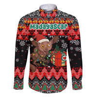 Madagascar Christmas Family Matching Mermaid Dress and Hawaiian Shirt with Aye Aye Lemur Santa Hat Holiday Lights and Gift Box Pattern - Wonder Print Shop