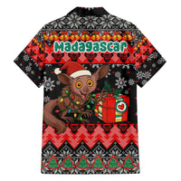 Madagascar Christmas Family Matching Off The Shoulder Long Sleeve Dress and Hawaiian Shirt with Aye Aye Lemur Santa Hat Holiday Lights and Gift Box Pattern - Wonder Print Shop