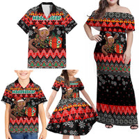 Madagascar Christmas Family Matching Off Shoulder Maxi Dress and Hawaiian Shirt with Aye Aye Lemur Santa Hat Holiday Lights and Gift Box Pattern - Wonder Print Shop