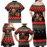 Madagascar Christmas Family Matching Off Shoulder Maxi Dress and Hawaiian Shirt with Aye Aye Lemur Santa Hat Holiday Lights and Gift Box Pattern - Wonder Print Shop