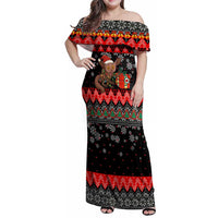 Madagascar Christmas Family Matching Off Shoulder Maxi Dress and Hawaiian Shirt with Aye Aye Lemur Santa Hat Holiday Lights and Gift Box Pattern - Wonder Print Shop