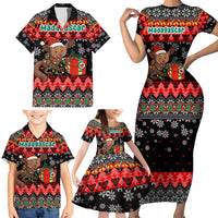 Madagascar Christmas Family Matching Short Sleeve Bodycon Dress and Hawaiian Shirt with Aye Aye Lemur Santa Hat Holiday Lights and Gift Box Pattern - Wonder Print Shop