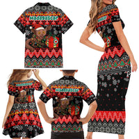 Madagascar Christmas Family Matching Short Sleeve Bodycon Dress and Hawaiian Shirt with Aye Aye Lemur Santa Hat Holiday Lights and Gift Box Pattern - Wonder Print Shop