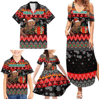 Madagascar Christmas Family Matching Summer Maxi Dress and Hawaiian Shirt with Aye Aye Lemur Santa Hat Holiday Lights and Gift Box Pattern - Wonder Print Shop