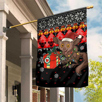 Madagascar Christmas Garden Flag with Aye Aye Lemur Santa Hat Holiday Lights and Gift Box Pattern - Wonder Print Shop