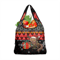 Madagascar Christmas Grocery Bag with Aye Aye Lemur Santa Hat Holiday Lights and Gift Box Pattern - Wonder Print Shop