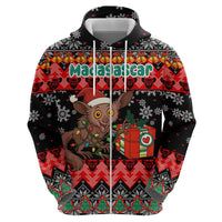 Madagascar Christmas Hoodie with Aye Aye Lemur Santa Hat Holiday Lights and Gift Box Pattern - Wonder Print Shop