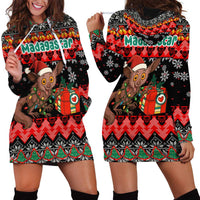 Madagascar Christmas Hoodie Dress with Aye Aye Lemur Santa Hat Holiday Lights and Gift Box Pattern - Wonder Print Shop