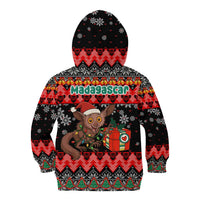 Madagascar Christmas Kid Hoodie with Aye Aye Lemur Santa Hat Holiday Lights and Gift Box Pattern - Wonder Print Shop