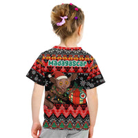 Madagascar Christmas Kid T Shirt with Aye Aye Lemur Santa Hat Holiday Lights and Gift Box Pattern - Wonder Print Shop